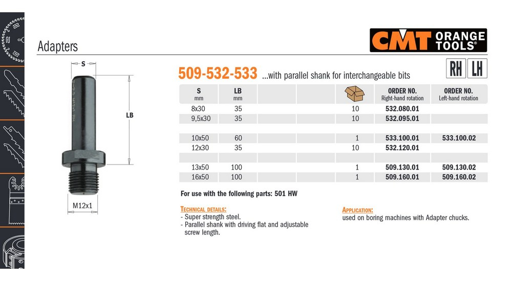 CMT Párhuzamos szárú befogó adapter cserélhető szerszámhoz 509.130.01